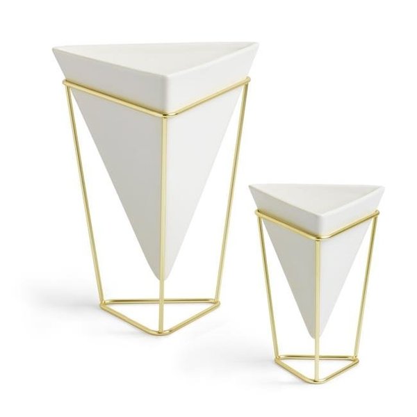 Umbra Umbra 1004372-524 Trigg Desktop Planter Vase & Geometric Container - White Ceramic & Brass - Set of 2 1004372-524